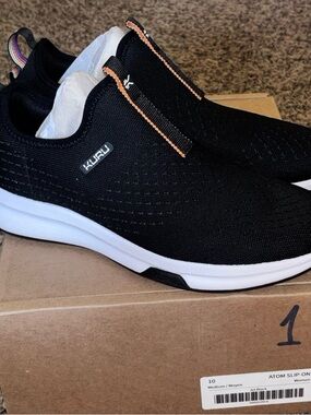 KURU ATOM Slip-On Women's 10 Jet Black Plantar Fasciitis Comfort Walking Shoe